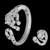 zlxgirl luxury brand leopard shape animal copper bracelet with ring jewelry sets fine new year dubai gold bangle gifts