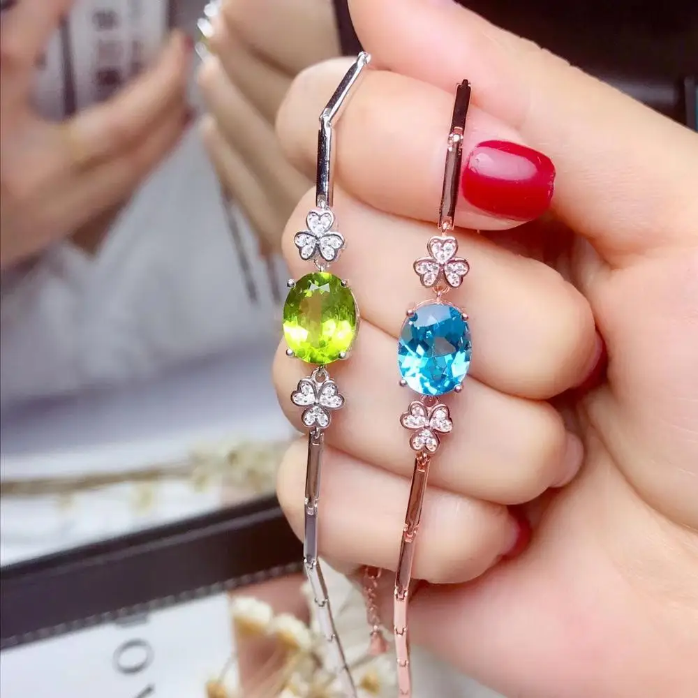 

Женский браслет из серебра 925 пробы, с натуральным голубым топазом