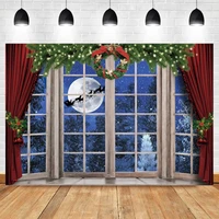 laeacco christmas garland false window curtain moon santa claus backdrop photographic photo background for photo studio