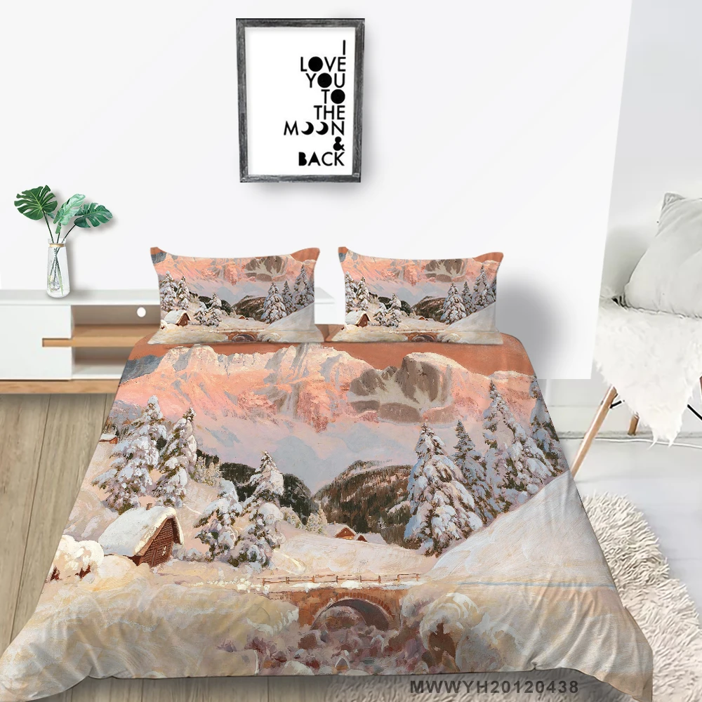 Комплект постельного белья с 3d-изображением гор винтажная мягкая пододеяльник