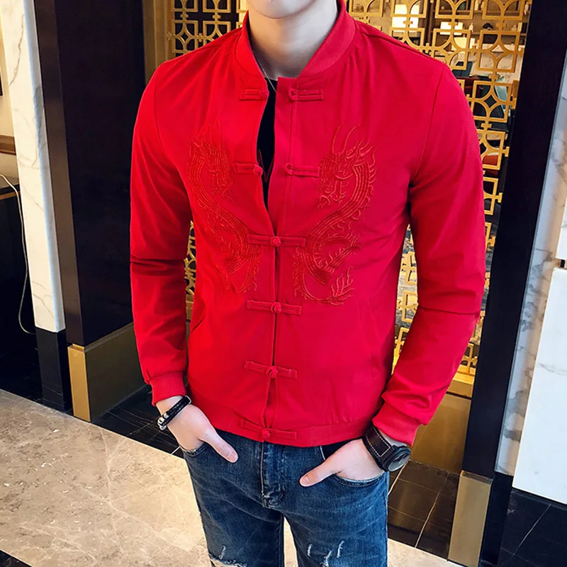 2019 модная мужская куртка-бомбер с длинным рукавом и вышивкой Повседневная