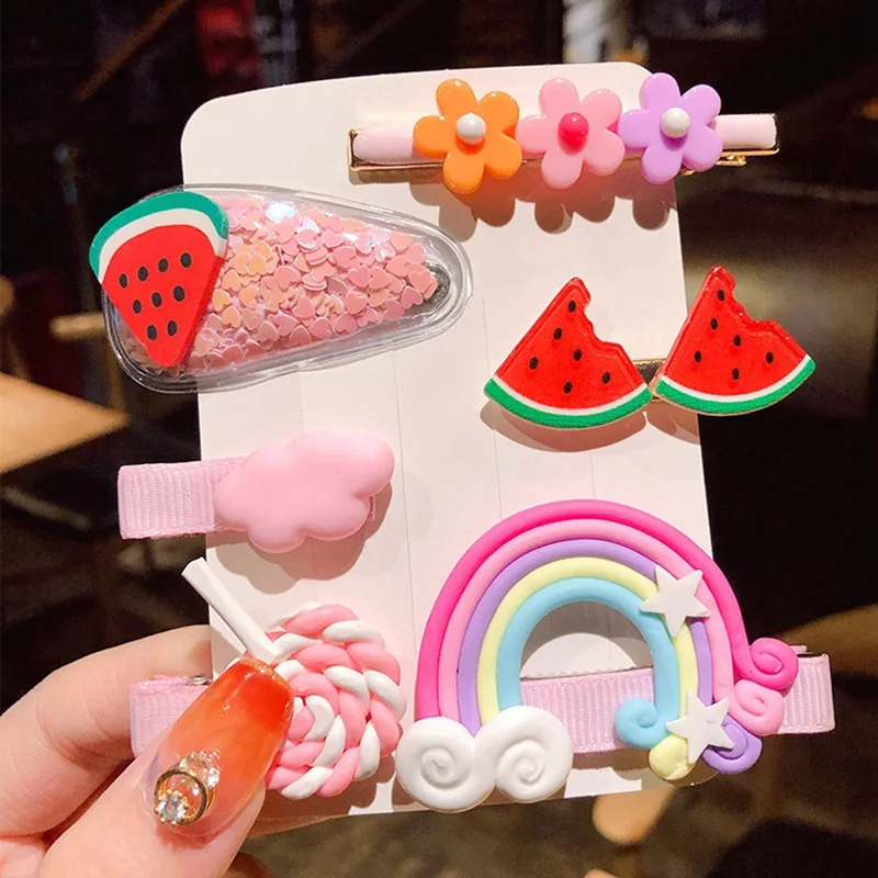 

New 6pcs Sweet Cartoon Hair Clip For Children Girl Colorful Fruit Flowers Barrette Hairpin Hair Accessories Baby