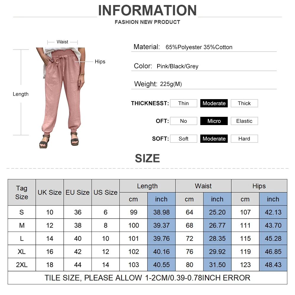 

Women Elastic Waist Long Pants Fashion Solid Color Summer Trousers Female Ankle-length Trousers Casual Stretch Pants 2021 D30