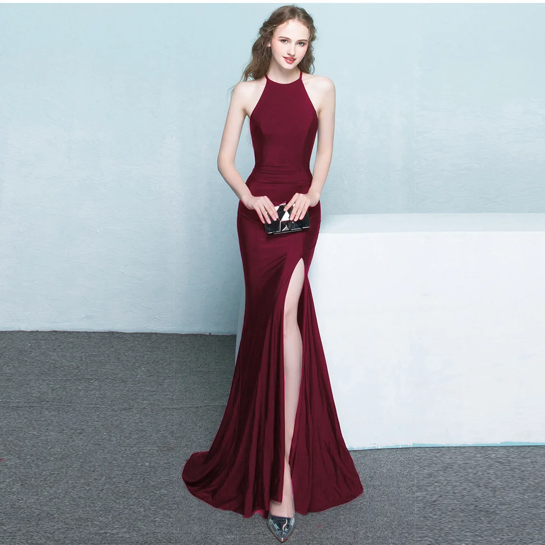

2021 Prom Long Dress Split A-line Halter Floor Length Sleeveless Elegant Evening Christmas Party Gowns Plus Size Robe De Soiree
