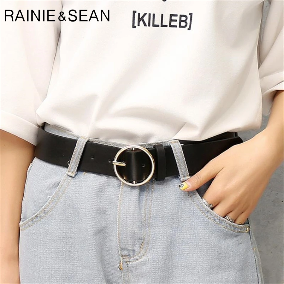 Женский кожаный ремень с пряжкой RAINIE SEAN однотонный Повседневный Пояс круглой