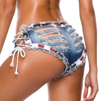 lace up women sexy jeans shorts summer ultra low waist denim mini short beach casual shorts club party bikini bottom dk088s30