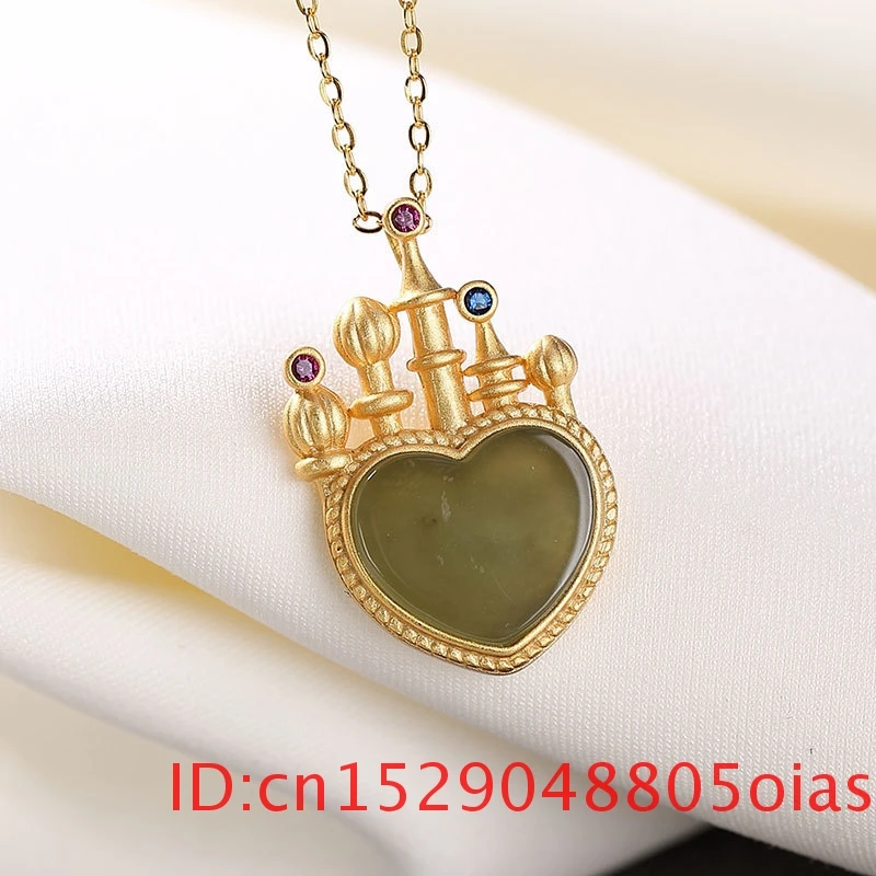 Natural Hetian Jade Heart Pendant Necklace Chalcedony Jewelry Women 925 Silver Amulet Gifts Fashion for