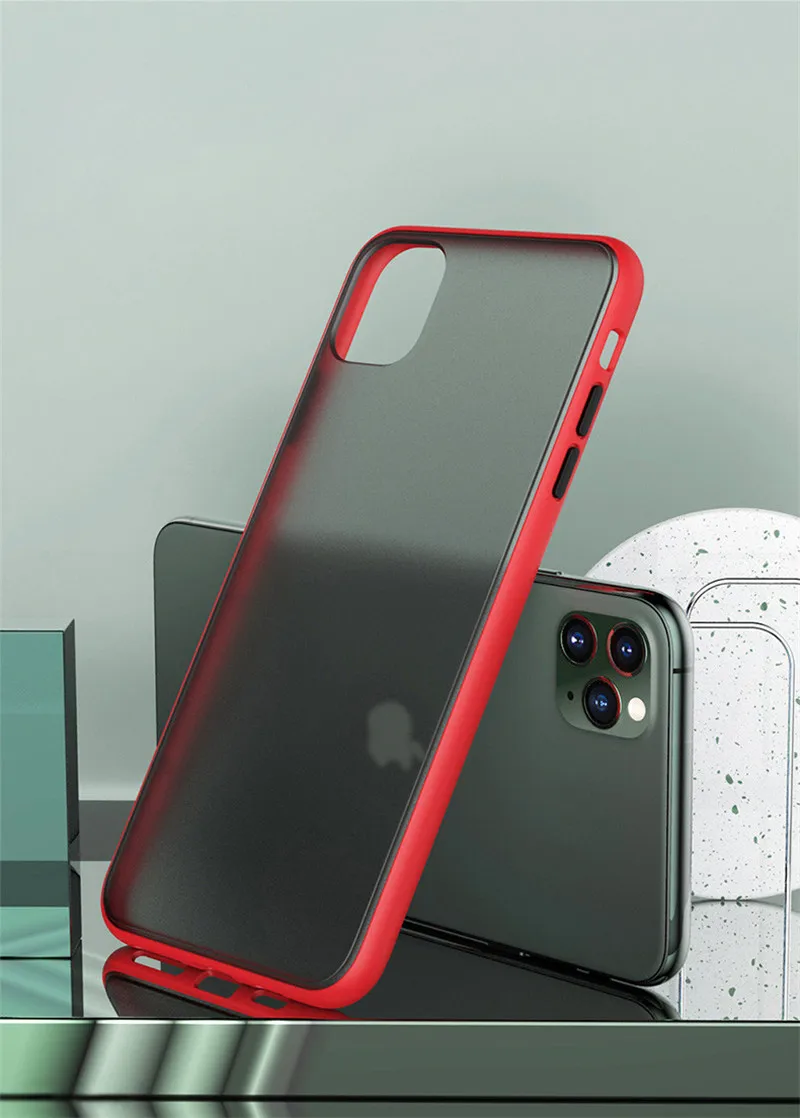 Luxury Transparent Matte Case For iphone 11 Pro XS MAX XR X Hybrid Shockproof Silicone Phone Case For iPhone 6 6s 7 8 Plus Cover - Цвет: Красный