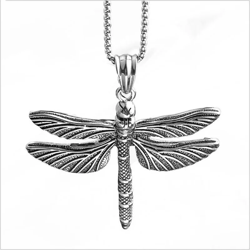Dragonfly stainless steel pendant necklace trend men and women titanium jewelry animal | Украшения и аксессуары