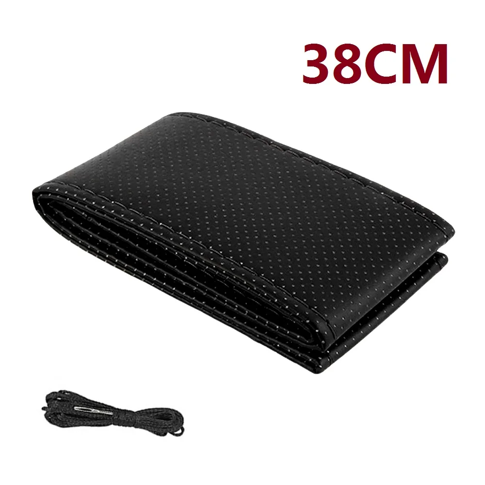 38 mm Black 38 см из натуральной кожи рулевого колеса автомобиля крышки для VW Golf 4 5 7 6 Passat B5 B6 B7 Touareg Touran Polo Tiguan Bora Caddy cc GTI - Название цвета: 38 mm Black