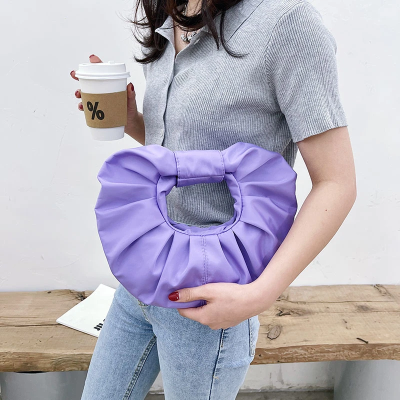 

Fold Design Cloud Bag For Women Handbag Canvas Round Day Clutches Female Elegant Solid Color Hand Bags Lady Small Shopping Purse