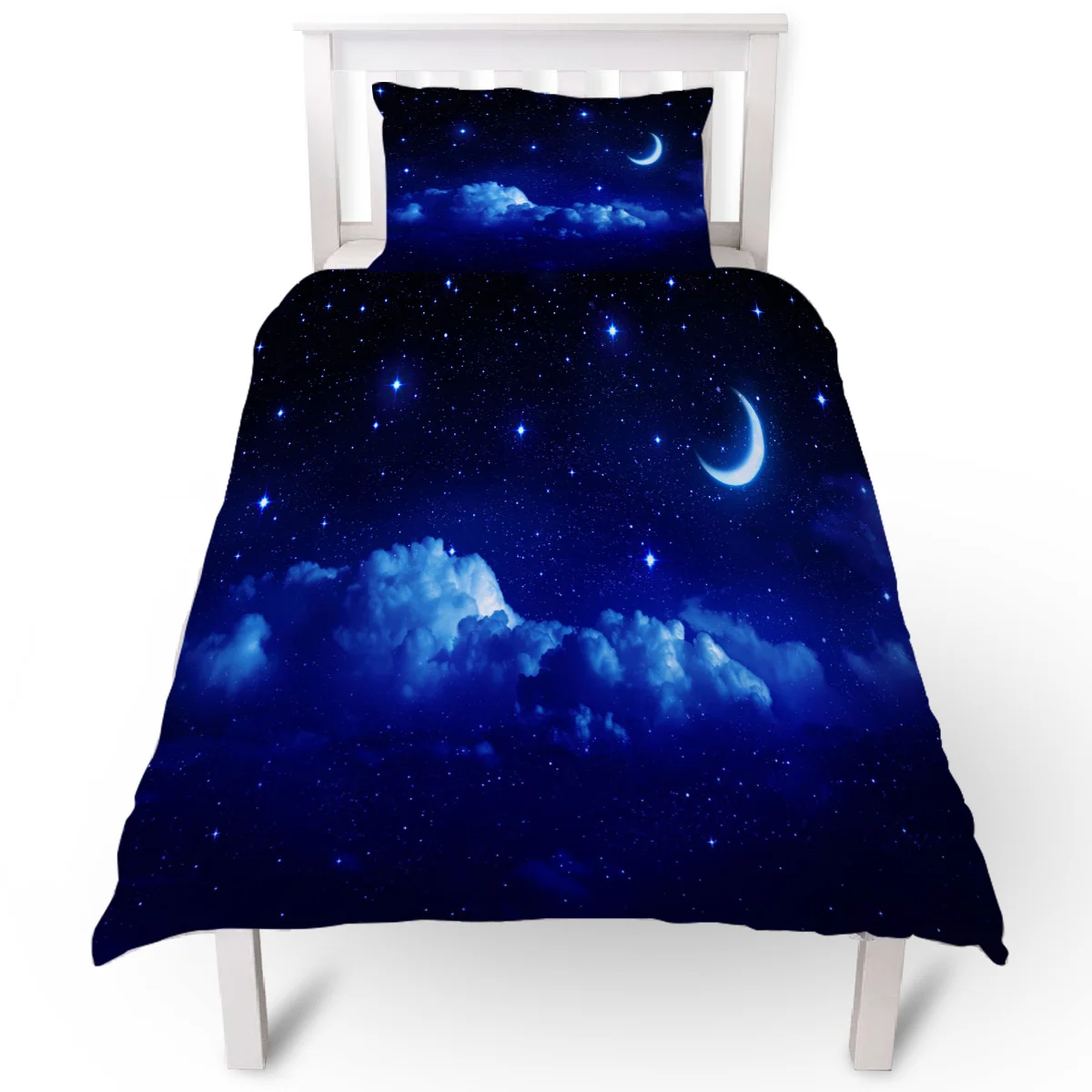 Пододеяльник с ночным небом звездами луной голубыми облаками наволочка