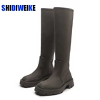 Женские высокие сапоги до колена, зимние теплые сапоги на квадратном каблуке, армейский зеленый, бежевый цвет, AD592, 2021