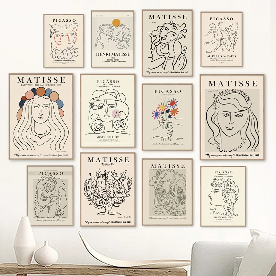 

Abstract Woman Lines Matisse Bird Tree Canvas Painting Nordic Poster Print Wall Art Picture Modern Living Room Decor