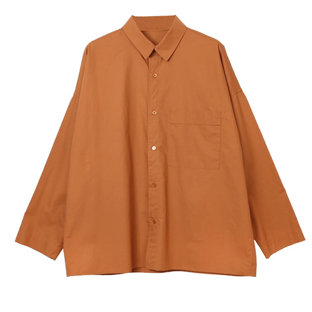 

Missnight Shirts For Women Button Up Tops Vintage Shirt Lapel Collar Long Sleeve Blouse Pockets Streetwear Solid Color Tops