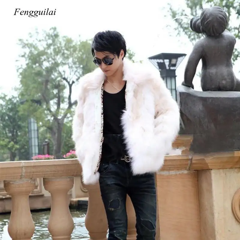 

High Quality Faux Fur Coat for Men Winter Thicken Warm Short Style Outwear Fur Jacket Coat Soft Overcoat Black White Top