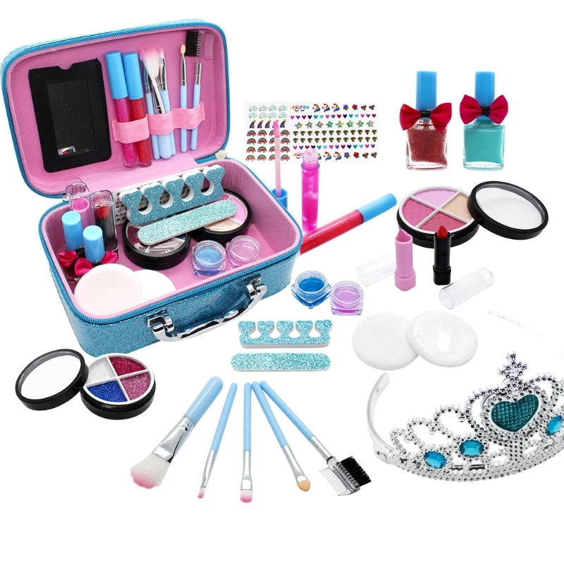 1Set Role-Play Toy Makeup Toy for Girls Cosmetic Tool Accessories with Suitcase G2AE
