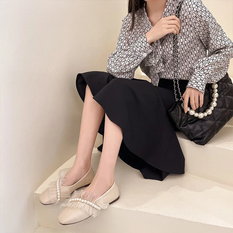 

Shoes Woman Flats Slip-on Square Toe Casual Female Sneakers Pearl Decorateion Soft Elegant All-Match Modis Dress New Slip On Com