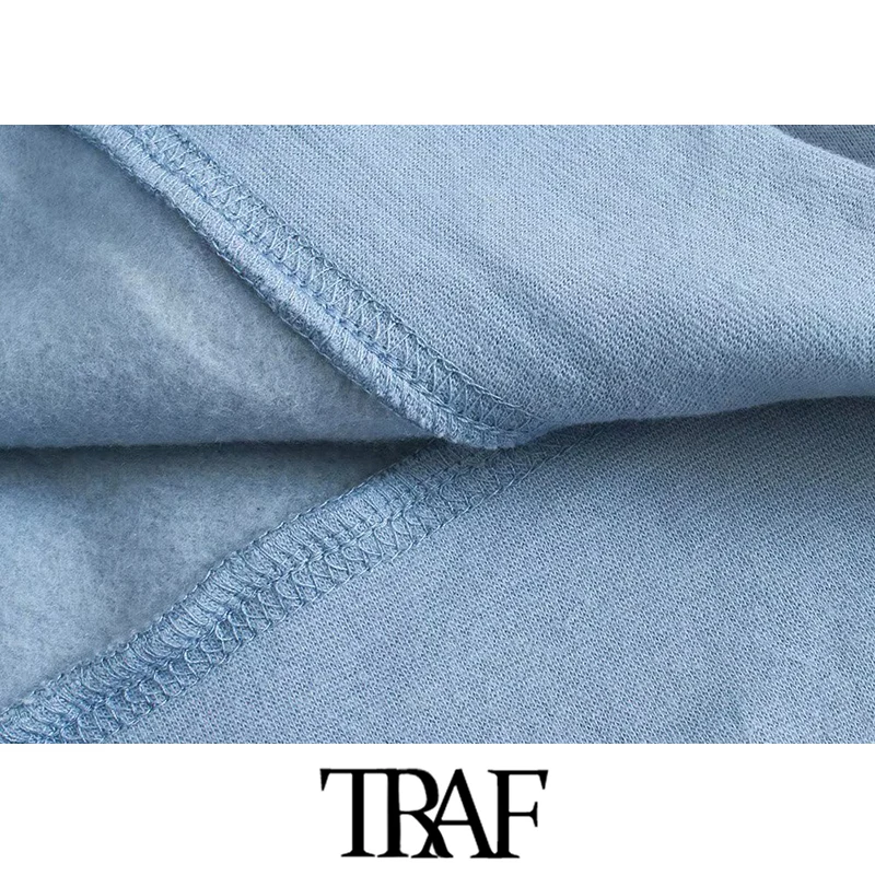 

TRAF Women Fashion Drawstring Hooded Loose Hoodies Sweatshirts Vintage Long Sleeve Fleece Female Pullovers Chic Tops
