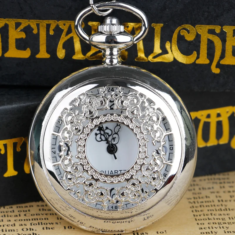 

Hollow Exquisite Grilles Elegant Retro Gift Men Women Pocket Watch with Gold Quartz Necklace Chain reloj de bolsillo