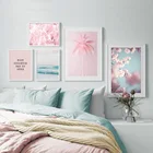 Картина с цветами сакуры, Постер, скандинавский пейзаж, розовый океан, настенная живопись, украшение для гостиной