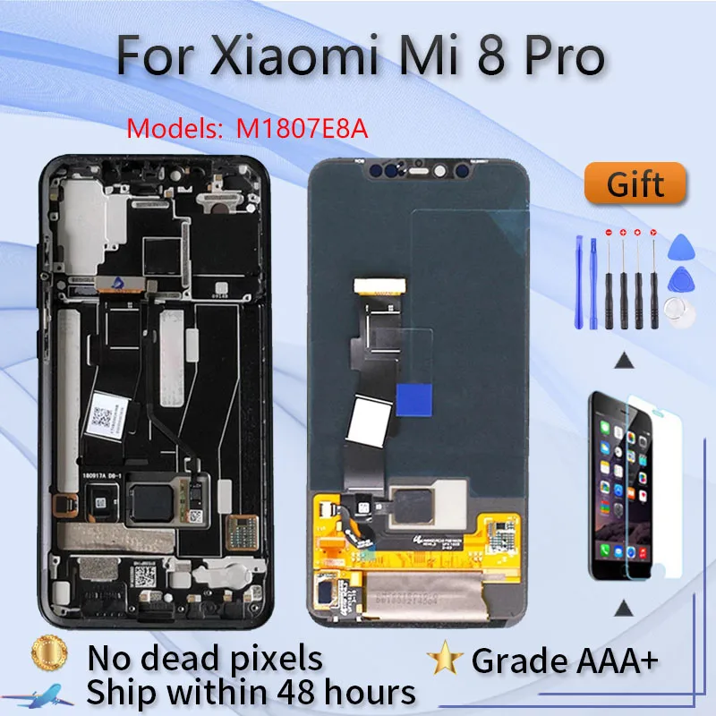 Для XIAOMI Mi 8 Pro AMOLED Оригинальный ЖК экран в сборе с передним чехлом черный ремонтным