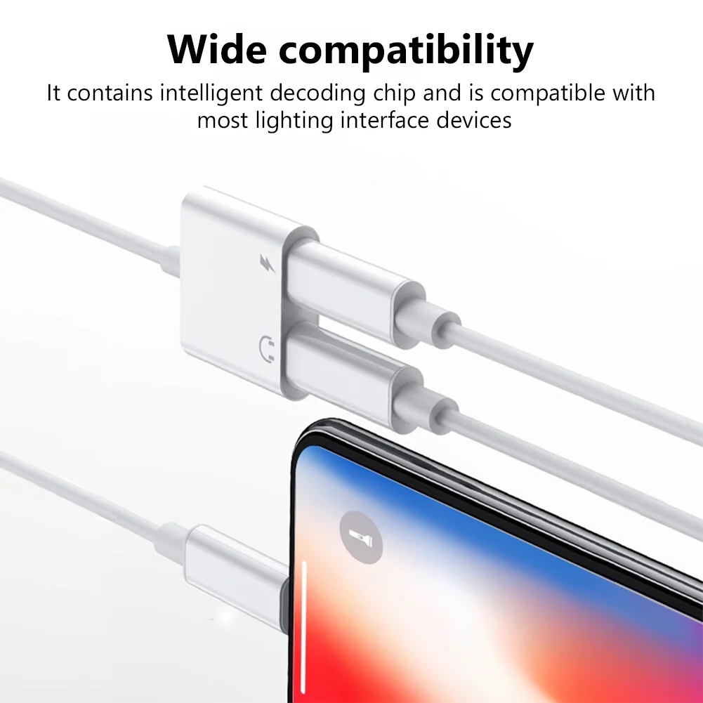Аудиоадаптер с двойным освещением для IPhone 7 8 X XS MAX XR 11 12 зарядка наушников Aux 2 в 1