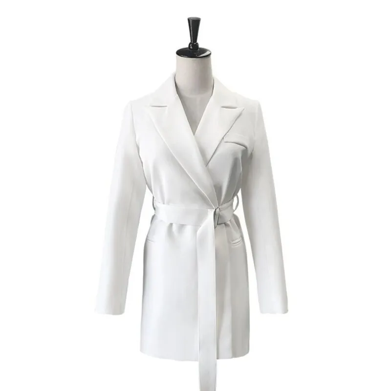 

Spring New Blazer Women Chic White Vintage Sashes Suit Jacket Casual Slim Office Lady Lace-Up Full Sleeve Blazer Streetwear