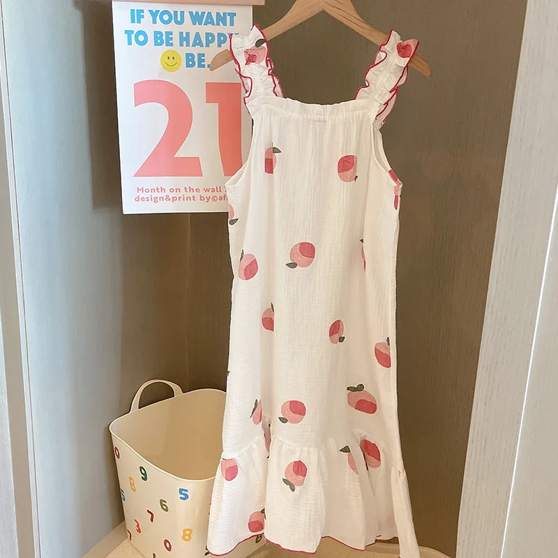 Summer Nightdress Women's Leisure Falry Dress Thin Sling Gown Nightgown Female Nightwear Simple Homewear Lady Sleepwear Skirt