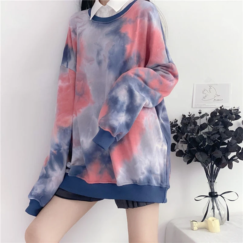 

Korean Fashion Dyed Long Sleeve Sweatshirt Women Y2K Clothing Spring O-Neck Plus Size Womens Vintage Sweatshirts and Pullover