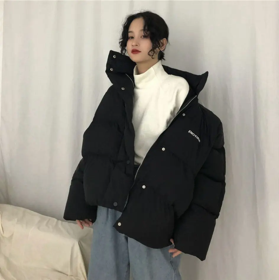 Новинка 2019 зимний женский пуховик короткий свободный однотонный черный зеленый