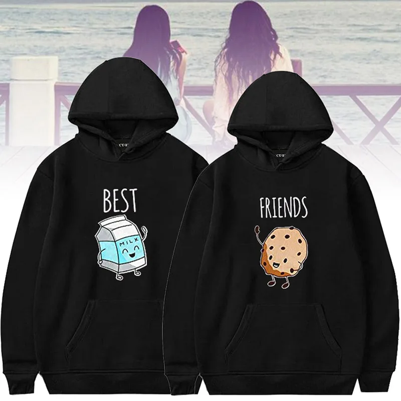 Модные толстовки Best Friends, осенне-зимние женские толстовки с капюшоном и длинным рукавом, женские пуловеры с принтом гамбургера и молока