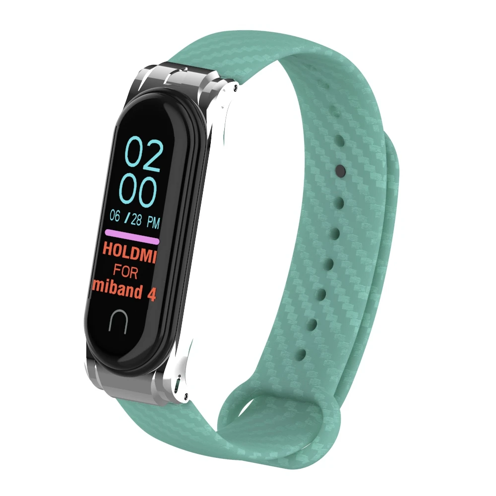 Green Для Mi Band 4 3 спортивный мягкий силиконовый браслет на запястье из углеродного волокна Miband 4 Mi band 4 браслет для Xiaomi Mi Band 4 Металлический Чехол - Цвет: Green