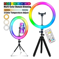 rgb 26colors selfie ring light led dimmable studio photography light with phone stand tripod for tiktok youtube phone video live