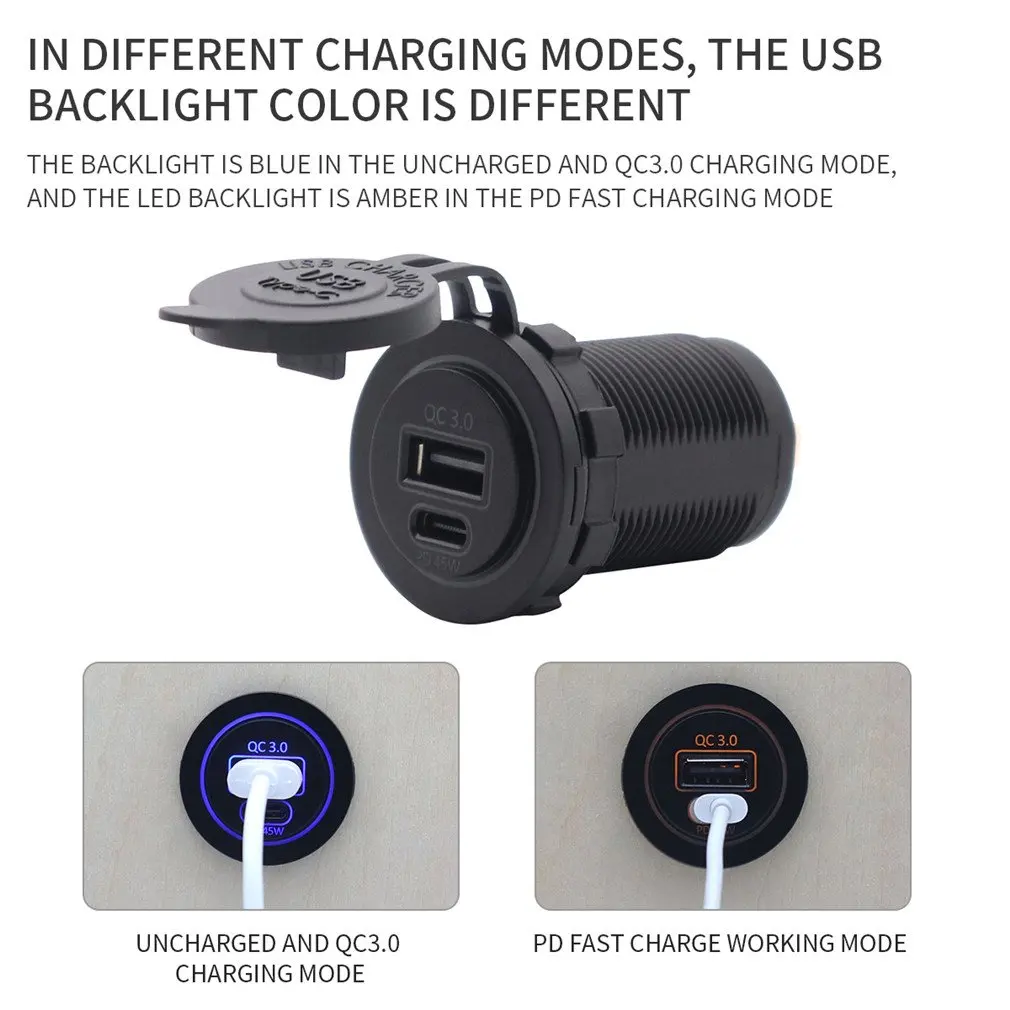 

Quick Charge QC 3.0 PD USB Charger Socket Waterproof USB Outlet Charger Socket Type C Interface DIY Kit DC12V-24V For Car