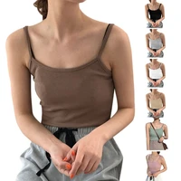 women sleeveless slim cropped tank top sweet solid candy color camisole ribbed knit u neck basic stretchy sling vest