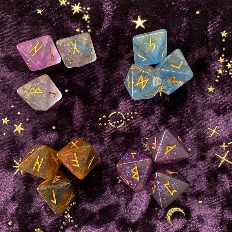 

3 Pcs 8-Sided Rune Dices Resin Assorted Polyhedral Dice with Storage Bag Set Divination Table Board Roll Party Cards Toy