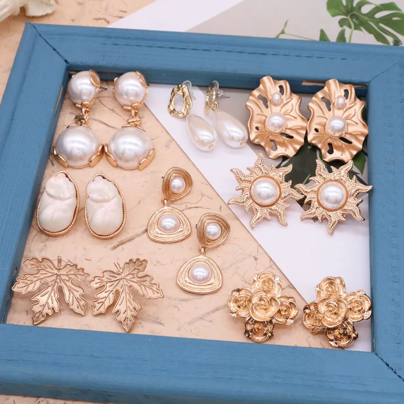 Жемчужные серьги из сплава металлов-гвоздики винтажный пирсинг в стиле барокко |