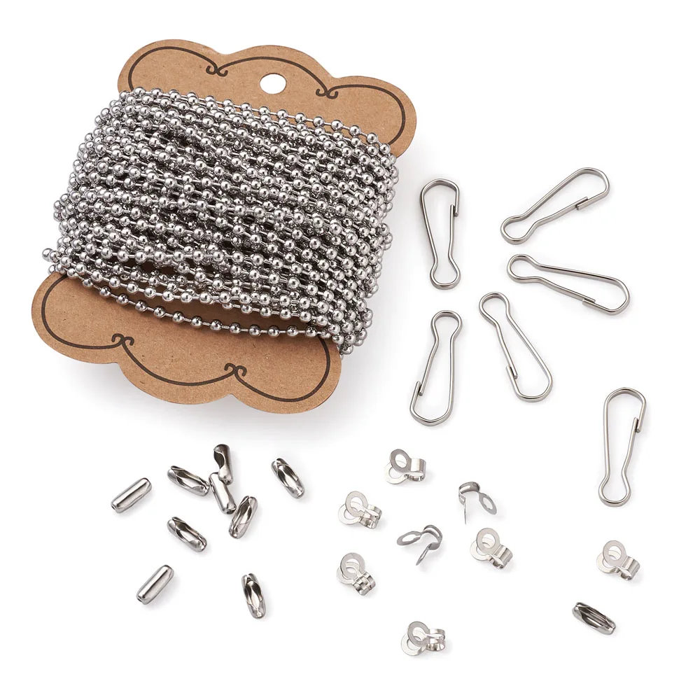 

1 Set Soldered Stainless Steel Ball Bead Chains Link Extension with Connector Clasp for Necklace Keychain DIY Jewelry Making