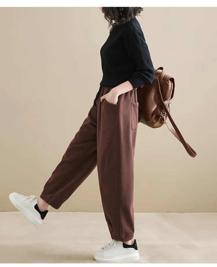 Winter New Trendy Warm Fleece Thick Oversize Loose Casual Trouser Women Solid Color Elastic Waist Versatile Premium Sweatpants