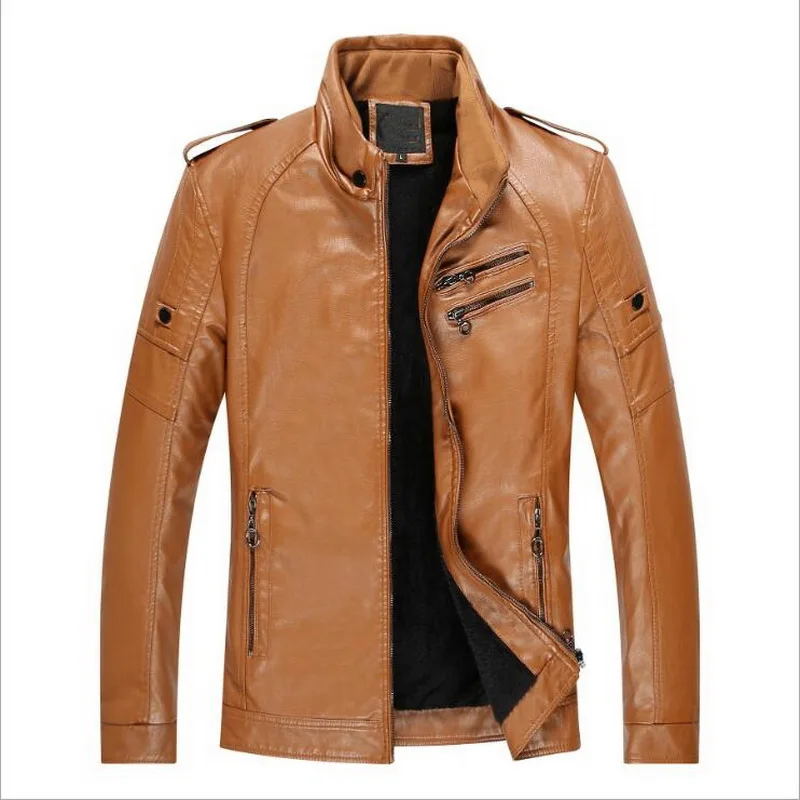 Куртка мужская из искусственной кожи повседневная утепленная байкерская куртка