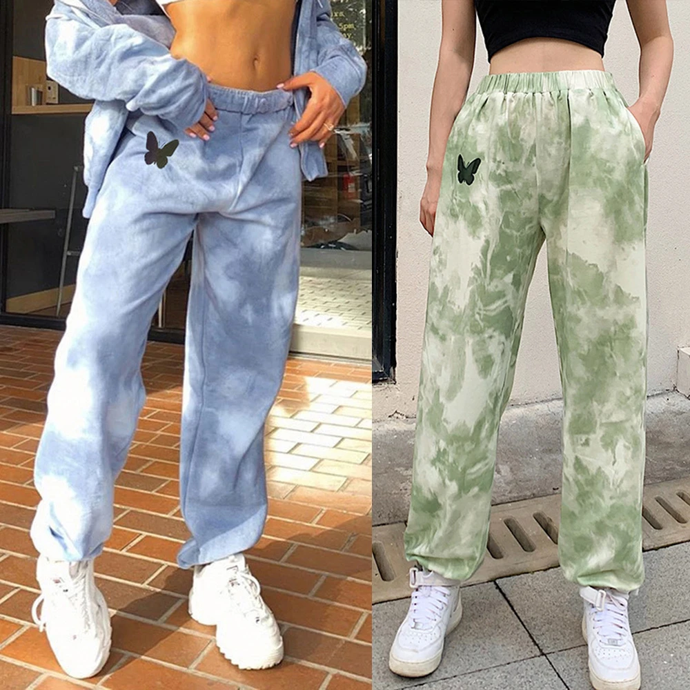 Женские джоггеры с принтом бабочек брюки повседневные спортивные Мешковатые