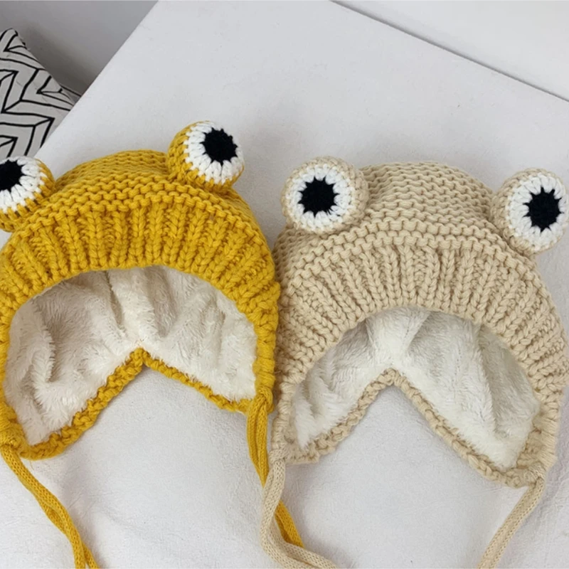 Шапка-бини KLV детская зимняя вязаная Милая с плюшевой подкладкой ветрозащитная |