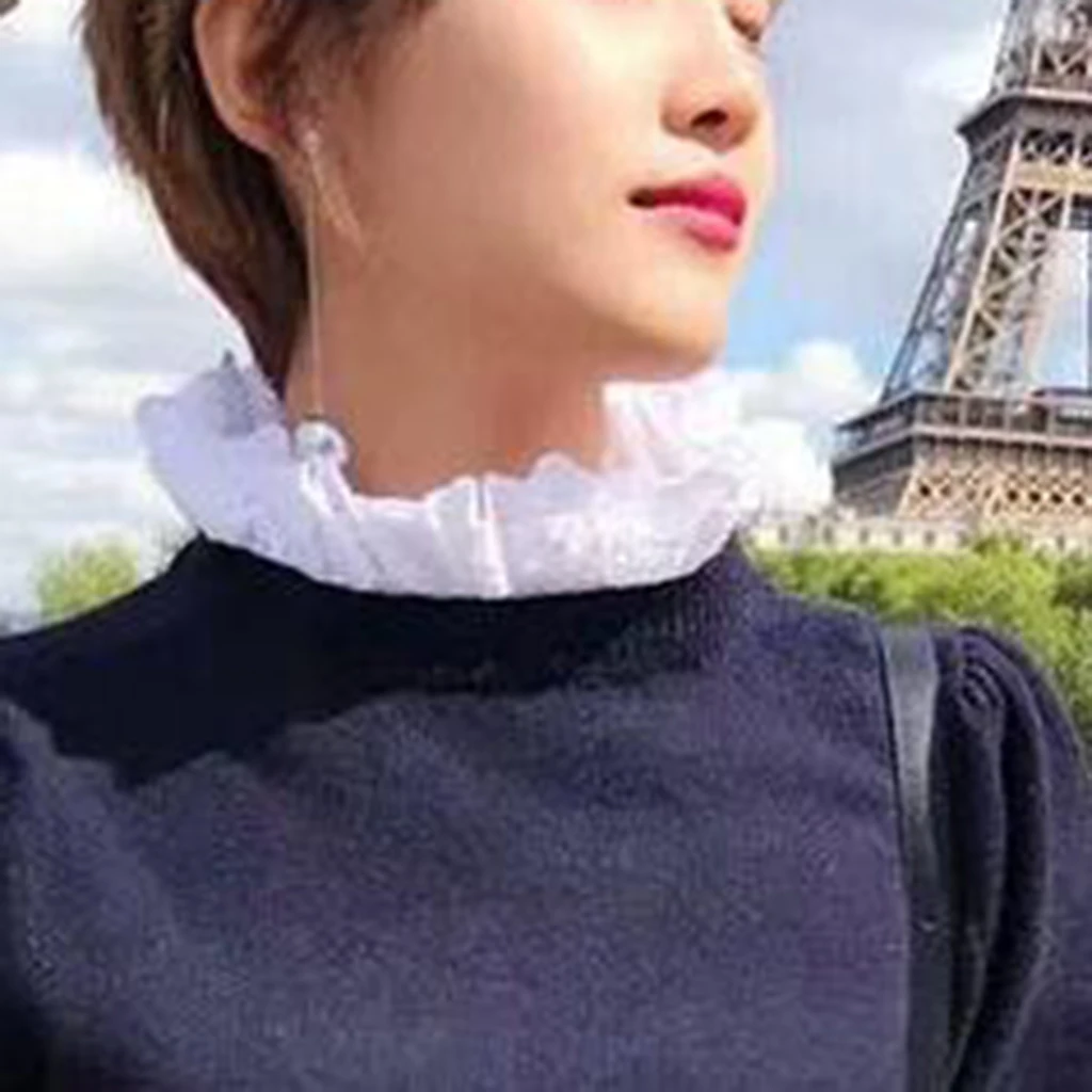 Однотонная женская блузка с цветочным принтом и оборками ложный воротник