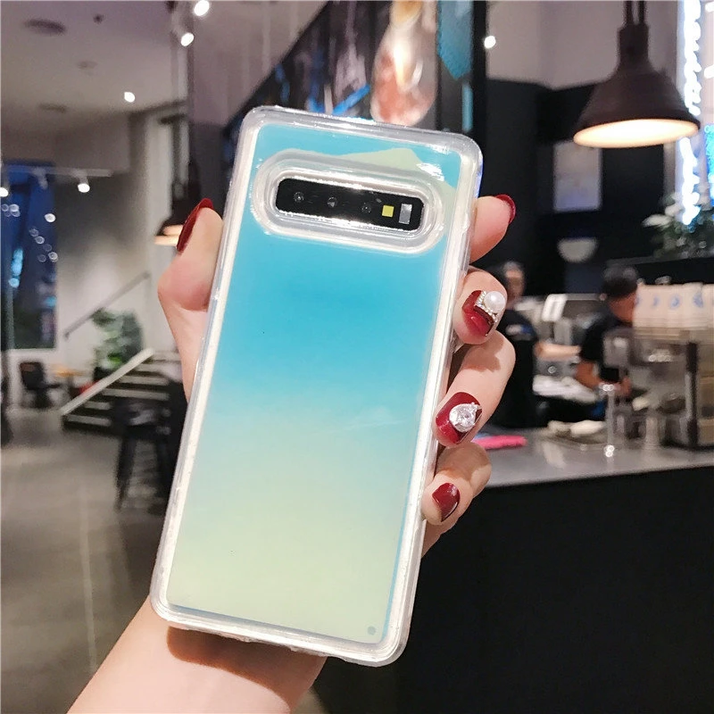 Светящийся неоновый песочный чехол для samsung Galaxy Note 10 Pro жидкий Блестящий песок