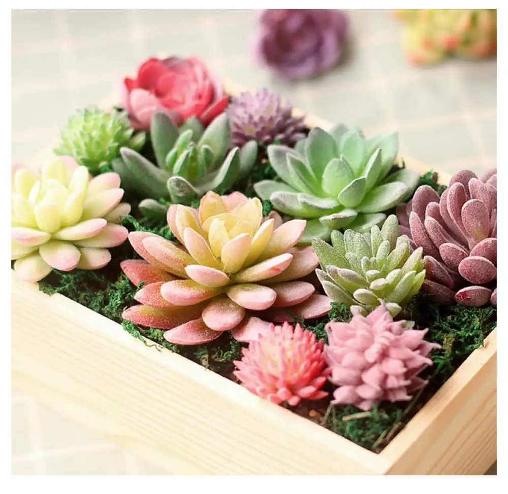 

16Pack Artificial Succulent Flocked Plant Fake Cactus Lotus Unpotted Landscape
