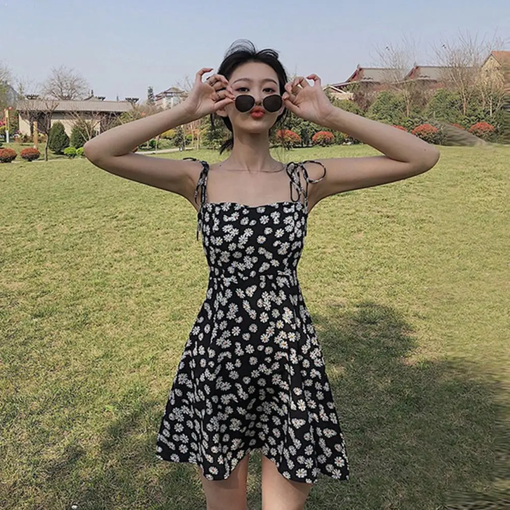 Летнее Сексуальное Милое женское платье с открытой спиной и цветочным принтом в