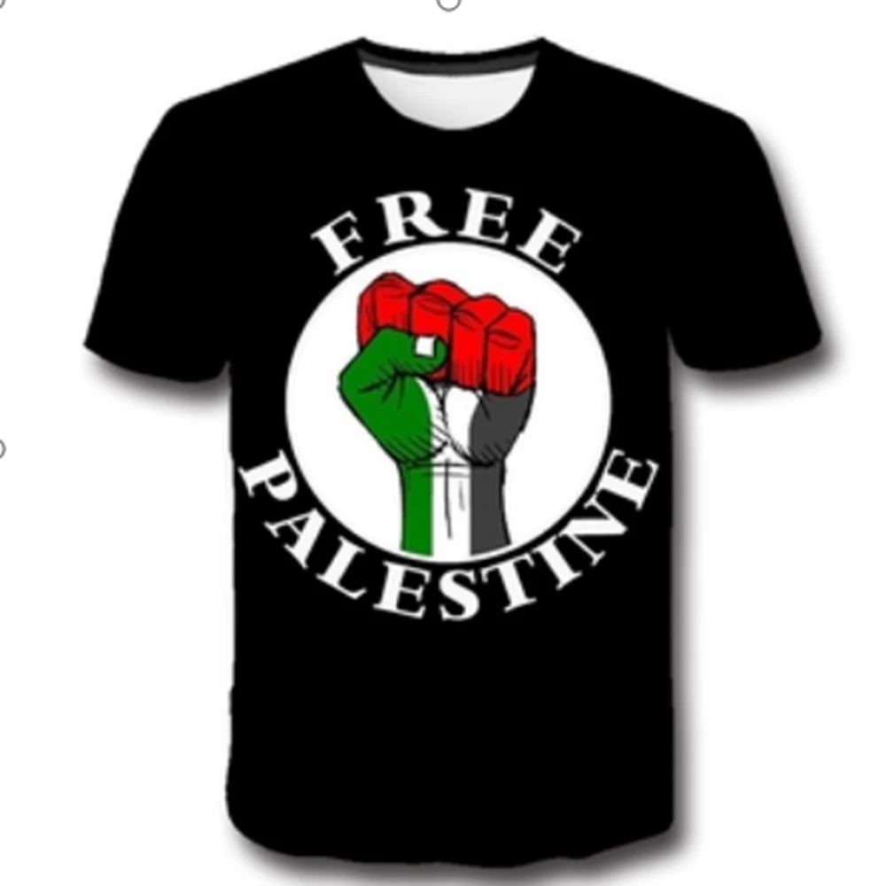 

2021 Freedom PALESTIMNE Men's T-shirt Slim Letter Print T-shirt Pullover Casual Streetwear Fashion Men's T-shirt 6XL