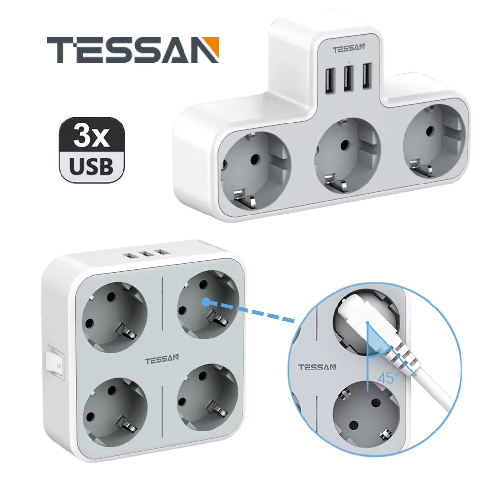 

Удлинитель TESSAN сетевой с 3 USB-портами, 5 В/2500 А, Вт