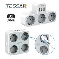 tessan multi sockets eu plug extension power strip 4 ac with 3 usb 5v2 4a overload protector switch 2500w wall charger adapter